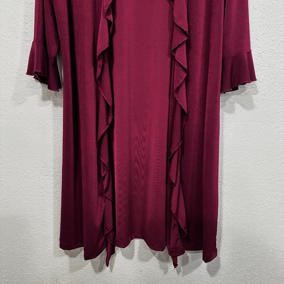 Carolyn Strauss Open Front Duster Knee Length Stretch Ruffled Raspberry Size Med - Picture 7 of 8